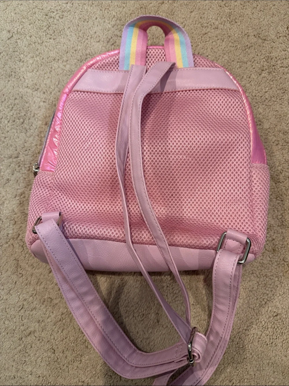 Pink Kids Backpack with 'JUNK' Glitter Patch like new